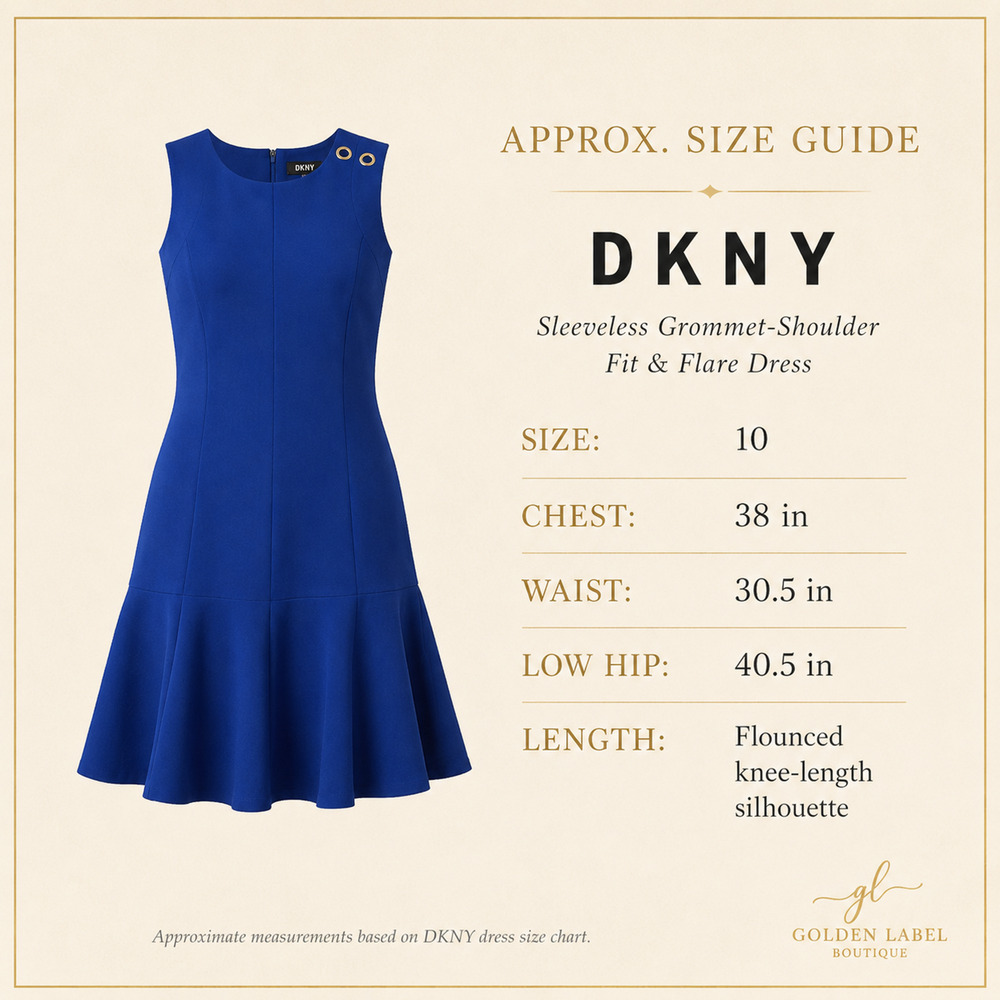 DKNY Fit & Flare Dress Womens 10 Royal Blue Grommet Shoulder Sleeveless NWT - Picture 7 of 7